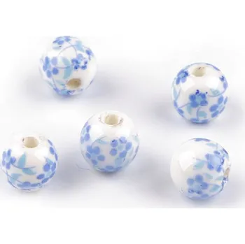 Dětské navlékací korálky Porcelánové korálky s květy Ø8 mm, malé, 4 modrá pomněnková