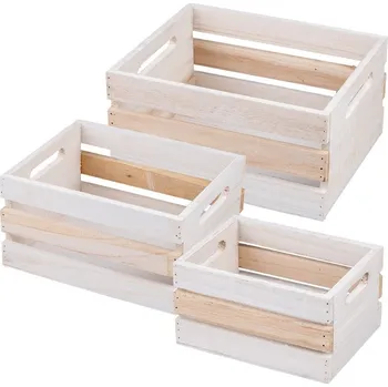 Úložný box Bedýnka dřevo, přírodní, bílá, 250x200x130 mm