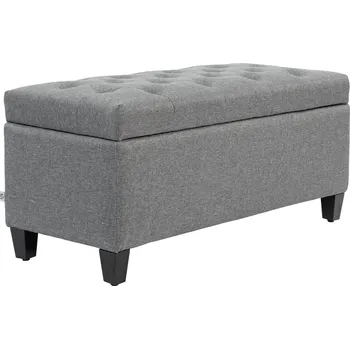 HOMCOM Lavice Čalouněná lavice s úložným prostorem Komoda Lavice do předsíně Ložnice Obývací pokoj Lněné polyesterové kaučukové dřevo Světle šedá 100 x 40 x 44 cm