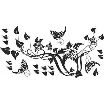 Samolepící dekorace Nálepka na zeď do interiéru s motivem květin, motýlů a listů 50 x 100 cm