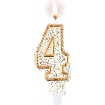 Svíčka Narozeninová svíčka "4" zlatý třpyt