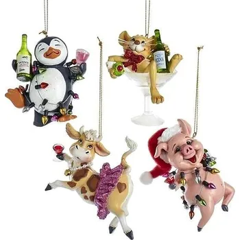 Vánoční dekorace KURT ADLER Vánoční ozdoba - Veselé zvířátko s vínem, 1ks