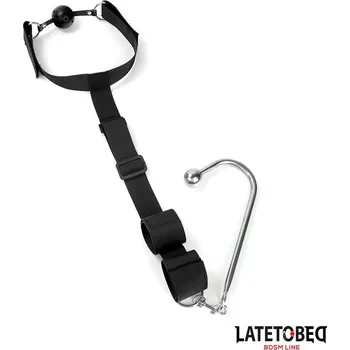 LateToBed BDSM Line Mouth Gag With Cuff And Anal Hook