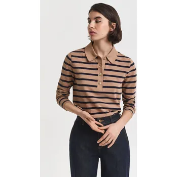 Dámská košile POLOKOŠILE GANT REG BRETON STRIPED LS PIQUE POLO WARM KHAKI