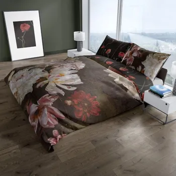 Povlečení Ložní povlečení z bavlněného saténu - pivoňky na tmavém podkladu 2 části: 1 ks 140x200 + 1 ks 70x80