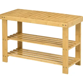Botník HOMCOM Lavice na boty Šatní lavice z bambusu se 3 policemi na 6 párů bot, botník 70 x 28 x 45 cm, přírodní řešení úložného prostoru | Aosom.de