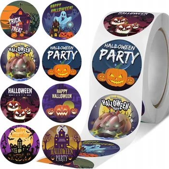 samolepka SAMOLEPKY NA ROLI HALLOWEENSKÉ SAMOLEPICÍ RŮZNÉ VZORY SADA 500 KS