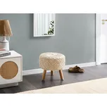 Podnožka Béžová Bavlna Sedák Dřevěné nohy 40 x 40 x 44 cm doplněk ve stylu makramé Boho Beliani