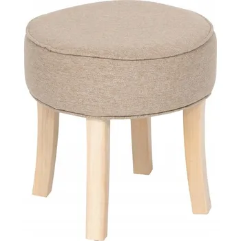 Stolička ČALOUNĚNÁ DŘEVĚNÁ STOLIČKA Ø 35 CM KE KOSMETICKÉMU STOLKU BÉŽOVÁ PU 110 KG