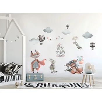 Samolepící dekorace Nálepka na zeď do dětského pokoje s motivem létajících zvířátek