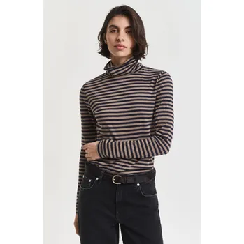 Dámský svetr ROLÁK GANT LIGHT COTTON STRIPED LS TURTLENECK TAUPE BEIGE