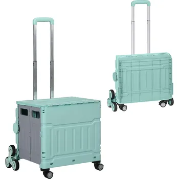 Plošinový vozík HOMCOM Nákupní vozík skládací do 80 kg přenosný s nastavitelnou teleskopickou rukojetí a víkem, přepravní vozík v zelené barvě | Aosom.de