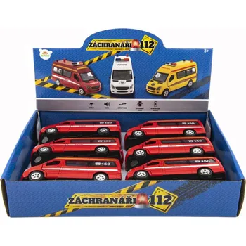 Dětské zboží Auto hasiči kovové 15cm na baterie se světlem se zvukem na zpětné natažení 6ks v boxu