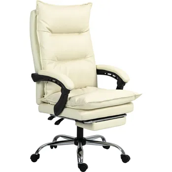 Ergonomická kancelářská židle Vinsetto s nastavitelnou výškou, sklonem 155°, funkcí naklápění a podnožkou v béžové barvě pro pohodlnou práci | Aosom.de