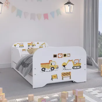 Dětská postel Dětská postel pro kluky 140 x 70 cm s bagrem a nákladním autem
