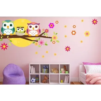 Samolepící dekorace Dekorační dětská nálepka na zeď soví rodinka 60 x 120 cm