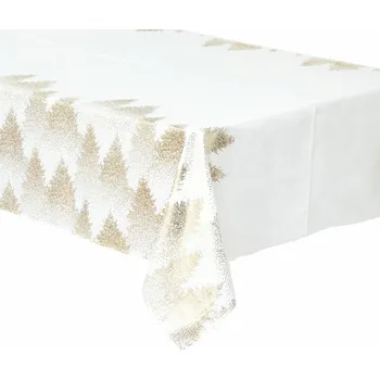 ubrus VÁNOČNÍ UBRUS bílý ZLATÝ stromečky 140 x 360 cm