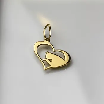 Přívěsek Zlatý přívěsek Kočka v srdci - au. 585 Zlatá