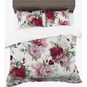 Povlečení Povlečení ze syntetické bavlny s růžovými pivoňkami - bílé 2 části: 1 ks 140x200 + 1 ks 70x80