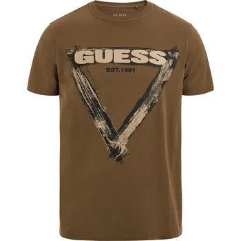 Pánská móda Pánské Tričko s krátkým rukávem GUESS SS BSC BRUSHED TRIANGLE TEE M3RI64KBDL0-F85P – Hnědá M