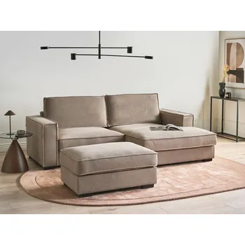 Pohovka Rohová pohovka taupe polyesterové čalounění s taburetem levostranná 3místná ve tvaru L s polštáři moderní styl obývací pokoj Beliani