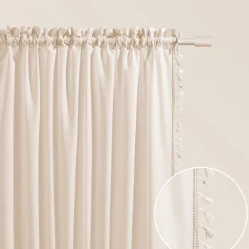 Závěs Světlý krémový závěs LARA na stuhu se střapci 140 x 250 cm