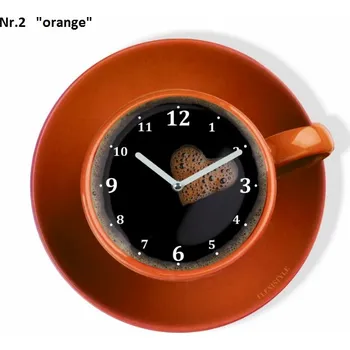 Hodiny Kuchyňské hodiny ve tvaru šálku kávy oranžová