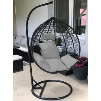 Závěsné křeslo Kvalitní černé závěsné křeslo s šedými polštáři