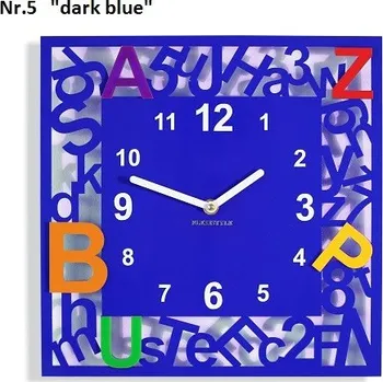 Hodiny Čtvercové dětské hodiny s písmenky Tmavě modrá