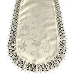 Luxusní béžový oválný ubrus s jemnou výšivkou a krajkou Šířka: 60 cm | Délka: 120 cm