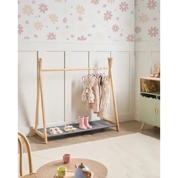 Věšák Dětský stojan na oblečení světle hnědý borovicové dřevo polyester teepee úložný prostor dětský pokoj Beliani