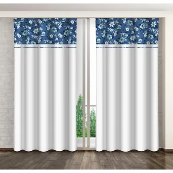 Závěs Bílý dekorativní závěs s potiskem bílých a modrých květů Šířka: 160 cm | Délka: 250 cm
