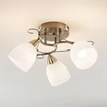 Stropní svítidlo Lindby Thaddeus, Ø 44 cm, starožitná mosaz, sklo opálově bílá, starožitná mosaz 3 x 10 W - Doprava zdarma