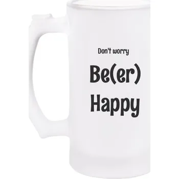 Sklenice Korbel na pivo - matné sklo s potiskem dont worry be-er happy