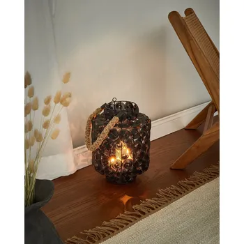 Svícen Lucerna černá kov železo jutová rukojeť 35 cm svícen na svíčku moderní styl dekorace doplňky Beliani