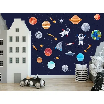 Samolepící dekorace Samolepky COSMOS - planety, sluneční soustava, hvězdy 200x76