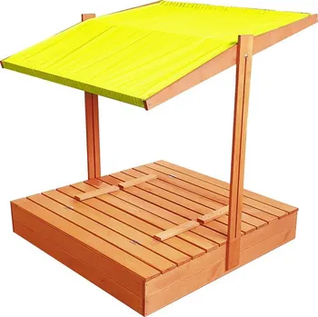 Pískoviště Zavíratelné pískoviště s lavičkami a stříškou žluté barvy 120 x 120 cm
