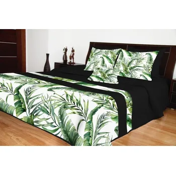 Přehoz na lůžko Prošívaný přehoz černo bílé barvy s listy Šířka: 240 cm | Délka: 260 cm