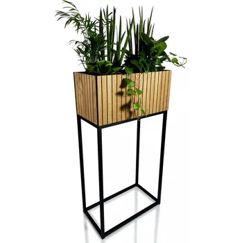 Květináč Moderní vysoký květináč přírodní dubové dýhy LOFT FIORINO 42X22X80 cm