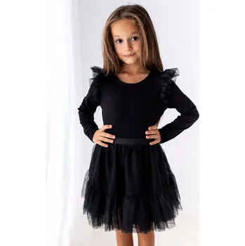 Dívčí tričko Lily Grey dívčí blůzka s tylovými rukávy černá velikost: 104