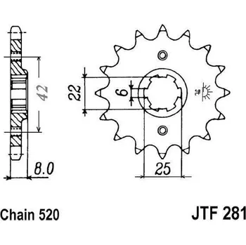 Řetězová sada pro motocykl Řetězové kolečko JT JTF 281-15 15 zubů, 520