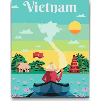 Malování podle čísel - Vietnam plakát Velikost: 30x40cm, Rámování: Pouze srolované plátno