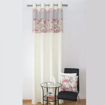 Závěs Dekorační hotové závěsy krémové s květinovým vzorem Šířka: 140 cm | Délka: 250 cm (v sadě 1 kus)