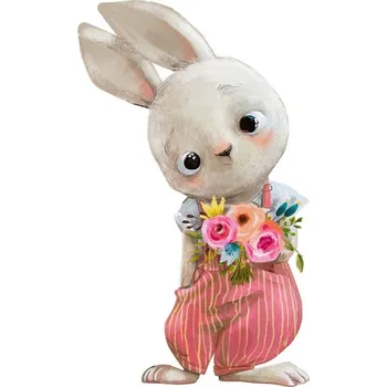 Samolepící dekorace Nálepka na zeď rozkošný zajíček s květinami 117 x 70 cm