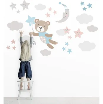 Samolepící dekorace Nálepka na zeď s létajícím macíkem na obloze