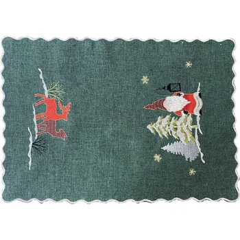 prostírání Zelené prostírání s výšivkou skřítka a sobů Šířka: 35 cm | Délka: 50 cm