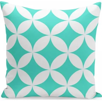 Povlak na dekorativní polštářek Bílý povlak s tyrkysovými geometrickými tvary 40x40 cm