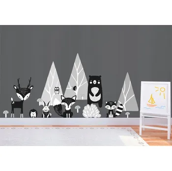 Samolepící dekorace Krásná bílo černá nálepka na zeď zvířátka v lese