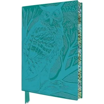 Cizojazyčná kniha Angela Harding: Long Eared Owl 2026 Artisan Art Vegan Leather Diary Planner - Page to View with Notes