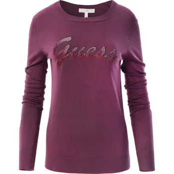 Dámský svetr Dámský Svetr GUESS LS RN HELENE LOGO SWTR W3BR22Z2NQ2-G4A1 – Vínová XS